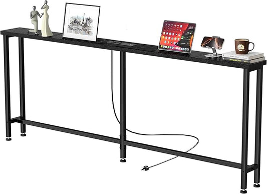GRLEAF 78" Sofa Table with Built-in Power Strip (2 AC Outlets & 2 USB Ports) – 4.9ft Power Cord, Metal Frame, Easy Assembly, Long Couch Table Behind Sofa, Hallway, Living Room and Home Office | Black