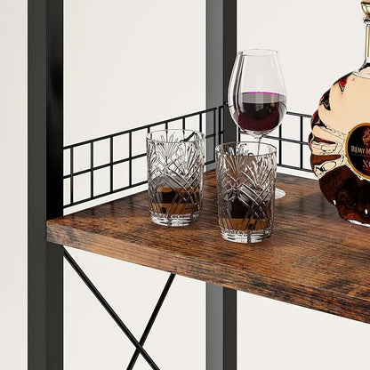 Homeiju Wine Rack Freestanding Floor, Bar Cabinet for Liquor and Glasses, 4-Tier bar Cabinet with Tabletop, Glass Holder, Storage Drawer and Wine Storage for Living Room (Patent No.D29872845)