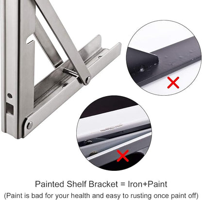 YUMORE 24" Folding Shelf Brackets, Max Load: 330lb Heavy Duty Stainless Steel Collapsible Shelf Bracket for Table Work Bench, Space Saving DIY Bracket, Pack of 2