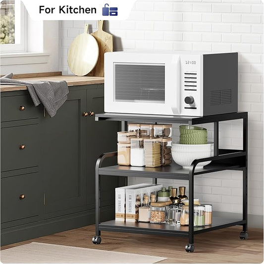 Printer Stand, 23.6''×23.6''×29'' Large Printer Table for Home Office with Locking Casters, Sturdy 3-Tier Rolling Cart with Adjustable Shelf, Mini Fridge Stand, Home Office Essentials, Black