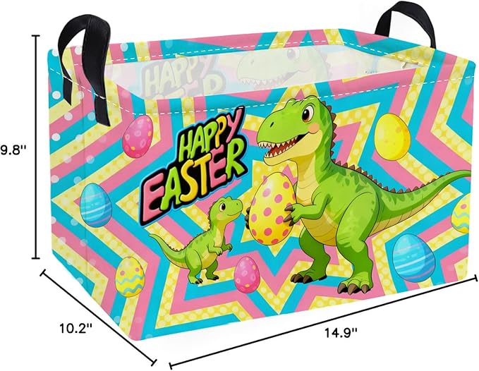 Essme Rectangular Easter Dinosaur Baskets,Kids Storage Basket with Handles for Boys Room Decor, Boys Box,Cute Storage Bin（Easter dinosaur）