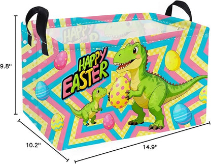 Essme Rectangular Easter Dinosaur Baskets,Kids Storage Basket with Handles for Boys Room Decor, Boys Box,Cute Storage Bin（Easter dinosaur）