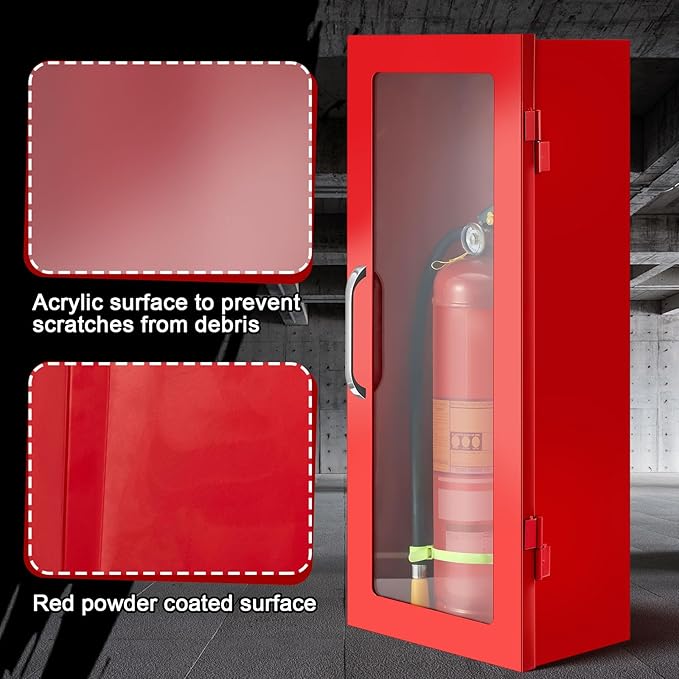 Zonon 1 Pcs 10lb Fire Extinguisher Cabinet Wall & Surface Mount 24-3/4 H x 10-1/4 W x 6-3/4 D 22 Gauge Steel Fire Extinguisher Box Case Extinguishers Holder with Handle for Indoor Outdoor (Red)
