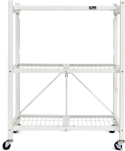 Origami R3 3-Tier Foldable Garage Shelving Heavy Duty Shelving Holds 750 pounds, Garage Storage Rack, Pre-Assembled Utility Rolling Shelf with Wheels | 29" W x 13" D x 35.5" H (White, R3)