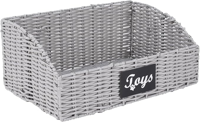 Dog Toy Basket,Cat Toys Bin,Woven Storage basket for Dog Cat Toys,Foldable Dog Toy Box for Living Room Area,Pet Organizer with Wire Frame,Ideal for Pet Accessories(Gray)