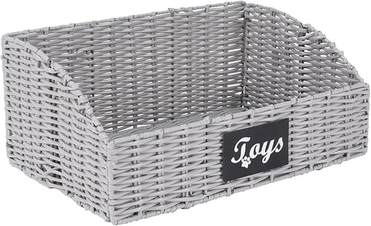 Dog Toy Basket,Cat Toys Bin,Woven Storage basket for Dog Cat Toys,Foldable Dog Toy Box for Living Room Area,Pet Organizer with Wire Frame,Ideal for Pet Accessories(Gray)