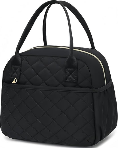 CAMTOP Lunch Box for Women Insulated Lunch Bag Lunchbox Cooler Thermal Leakproof Quilted Reusable Lunch Tote Bag for Work School Travel Picnic (Black)