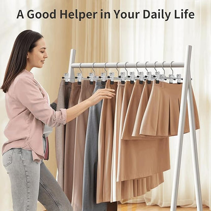 IEOKE Pants Hangers with Clips: 12Pack Skirt Hangers for Women Metal Adjustable Trouser Hangers for Jeans Shorts Dress - Black