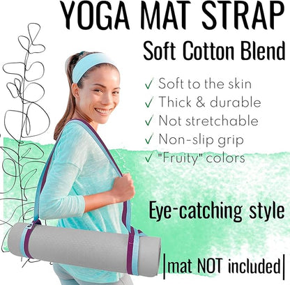 TECEUM Yoga Mat Strap – 30+ Colors – Adjustable Mat Holder Sling Carrier for All Mats [Mat Not Included]