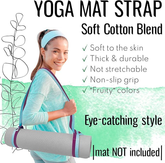 TECEUM Yoga Mat Strap – 30+ Colors – Adjustable Mat Holder Sling Carrier for All Mats [Mat Not Included]