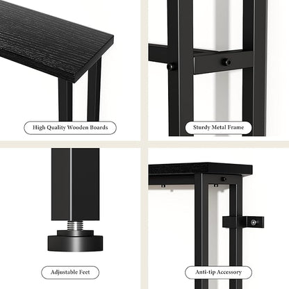 GRLEAF 39" Narrow Console Sofa Table with Built-in Power Strip (2 AC Outlets & 2 USB Ports) – 4.9ft Power Cord, Metal Frame, Easy Assembly, Ideal for Behind Couch, Hallway, and Home Office | Black