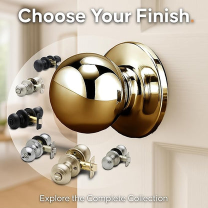 Copper Creek Passage Interior Door Knob – ANSI Grade-3 Certified, Modern Heavy Duty Handle, Easy Install and Reversible for Bedroom, Bathroom & Closets – Polished Brass (1 Pack)