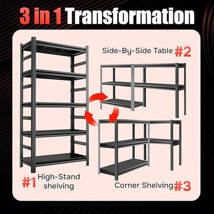 24"W x 12"D Garage Shelving Unit, 2000 lbs Heavy Duty Storage Shelves Easy Assembly 5-Tier Adjustable Metal Steel Utility Shelf Rack for Garage, Basement, Warehouse, 63" H x 23.6"W x 11.8"D