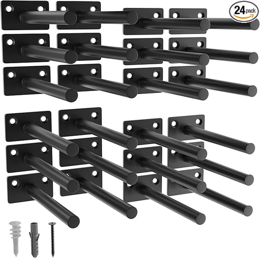 LEOPO Black 24-Pack 5 inch Floating Shelf Brackets, Hidden Shelf Bracket for Wood, Concealed Blind Shelving Support,Invisible Coated Brackets for DIY Decorative,Fit for Kitchen, Bathroom,Study Room