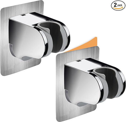 2 Pack No Drilling On Wall Mounted Shower Bracket for Handheld Shower Head, Strong Self Adhesive and Waterproof Shower Head Holder Adjustable to Meet Any Space Bathroom, Chrome