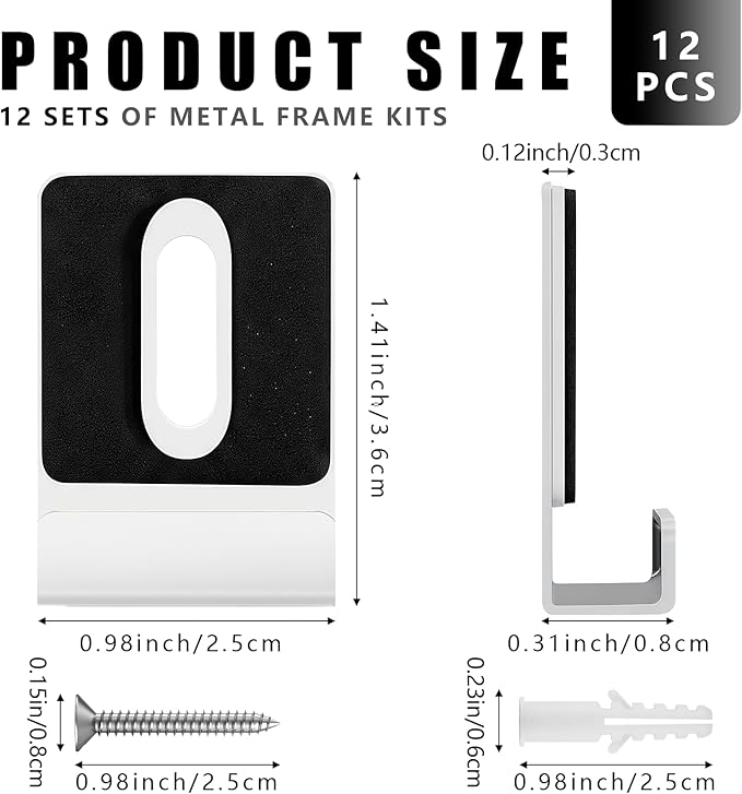 12 Pack Metal Mirror Holder Clips - Steel Heavy Duty Mirror Mounting Set with Screws,Ideal for Wall - Mounted Mirrors,Billboards,and More (Silver,1/4 Inch)