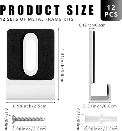 12 Pack Metal Mirror Holder Clips - Steel Heavy Duty Mirror Mounting Set with Screws,Ideal for Wall - Mounted Mirrors,Billboards,and More (Silver,1/4 Inch)