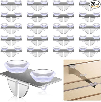 Tandefio 20 Pcs Center Shelf Rest Clip with Rubber Cushion, Galvanized Metal Glass Shelf Brackets Balancing Clip for Brackets to Hang Glass, Metal, Wood