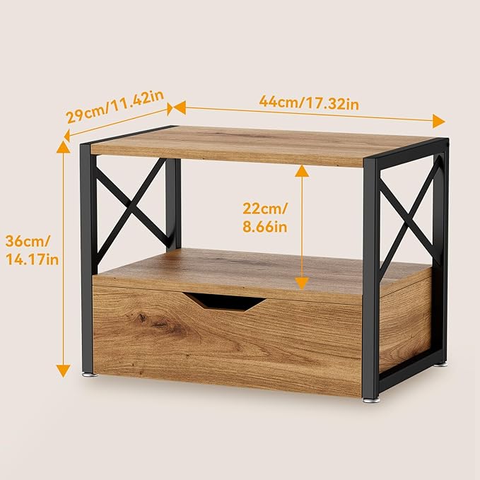 IBUYKE 2 Tier Desktop Printer Stand,Multi-Purpose Desk Organizer,Wooden Printer Stand with Drawer Storage for Folders,Books,for Fax Machine, Scanner,Home Office,Oak TLJ006K