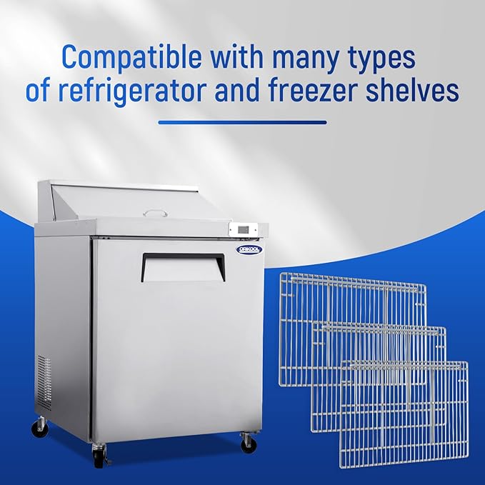 DeepTide Commercial Sandwich&Salad Prep Table Freezer and Refrigerator Shelves, Durable and Resistant to Corrosion, Easy Snap-On Design, Adjustable Steel Shelving, 3 Pack