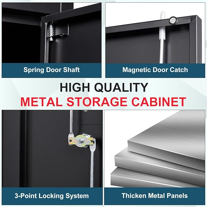 MIIIKO Metal Garage Storage Cabinet with 2 Doors and 5 Shelves,71" Metal Cabinets,Lockable Storage Cabinet for Home Office,Garage.