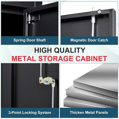 MIIIKO Metal Garage Storage Cabinet with 2 Doors and 5 Shelves,71" Metal Cabinets,Lockable Storage Cabinet for Home Office,Garage.