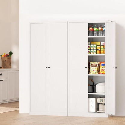 INTERGRAET 63" H Pantry Cabinet, Kitchen Pantry Storage Cabinets with 2 Doors and 4 Shelves, Metal Storage Cabinet,Cupboard for Home,Kitchen,Living Room/Dining, White
