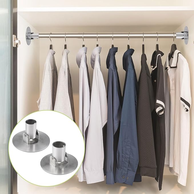 Shower Curtain Rod Bracket, 2Pcs Different Sizes Titanium Steel Shower Curtain Rod Single Swivel Flange Curtain Rod Wall-Mount Bracket with Screws (Silver, Inner Dia. 22mm & 26mm)