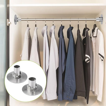 Shower Curtain Rod Bracket, 2Pcs Different Sizes Titanium Steel Shower Curtain Rod Single Swivel Flange Curtain Rod Wall-Mount Bracket with Screws (Silver, Inner Dia. 22mm & 26mm)