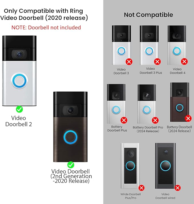 No-Drill Adhesive Doorbell Mount Compatible with Ring Video Doorbell (2nd Generation - 2020 Release), Door Mounting Holder Bracket Accessories for Apartments Office Houses (1 Pack)