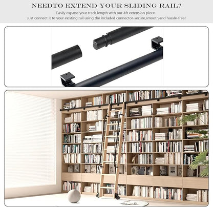 4FT Sliding Library Ladder Track Extension (Not Including Roller Set) for Countryside Black Additional Track in a Rolling Ladder System