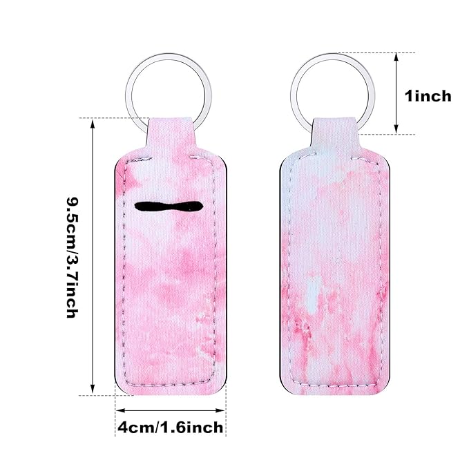 Blulu 10 Pieces Lipstick Holder Keychain Set - Clip-on Sleeve Pouch With Marble Pattern for Travel Accessories, 10 Colors