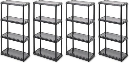 Gracious Living 4 Shelf Fixed Height Solid Light Duty Storage Unit 12 x 24 x 48" for Home, Garage, Basement, & Laundry, Black (4 Pack)