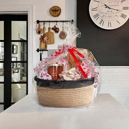 Goodpick Small Woven Basket, Decorative Basket for Home Decor, Small Woven Baskets with Handles for Gifts, Dog Toy Bin, Storage Baskets for Bathroom, Living Room, 12"x 8" x 5", Jute and Black