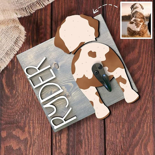 Personalized Dog Leash Holder for Wall Custom Name, Wooden Dog Butt Leash Hook, Decorative Key Rack Hooks Hanger for Entryway, Hallway, Farmhouse Dog Items Storage Organizer (1 Dog (5.7"x9"))
