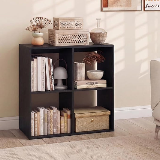 Giantex 4-Cube Bookcase, Cubby Bookshelf w/Back Guardrail & Anti-Tipping Kits, 6-Tier Freestanding Storage Organizer with Shelves, Open Back Display Rack for Living Room, Study