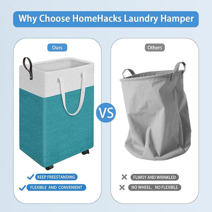 HomeHacks 75L Rolling Laundry Basket with Wheels, Collapsible & Waterproof Laundry Hamper, Mobile Clothes Hamper, Storage Laundry Bins with Handles for Laundry Room, Bedroom, Bathroom & Dorm, Green