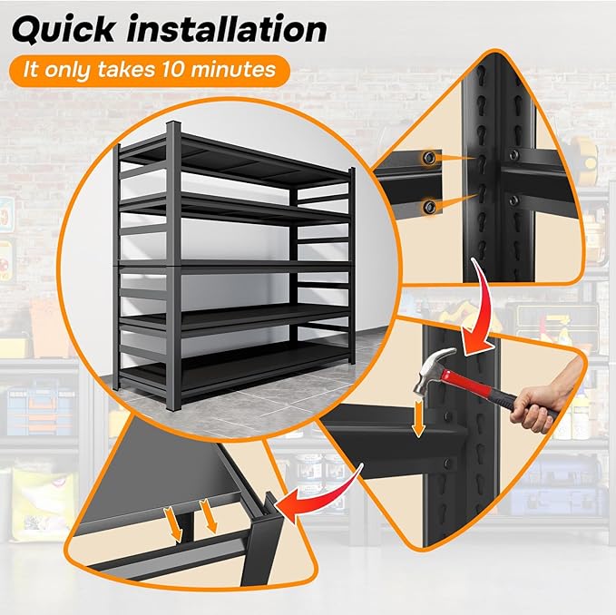 72" H Metal Garage Shelving Unit 3000LBS Heavy Duty Storage Shelves 5 Tier Adjustable Metal Shelf for Garage Kitchen Warehouse Pantry Basement, 72" H*36" W*14" D, Black