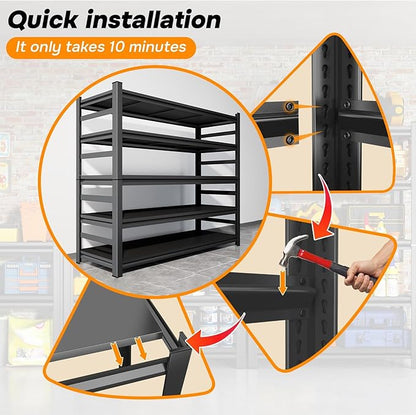 72" H Metal Garage Shelving Unit 3000LBS Heavy Duty Storage Shelves 5 Tier Adjustable Metal Shelf for Garage Kitchen Warehouse Pantry Basement, 72" H*36" W*14" D, Black