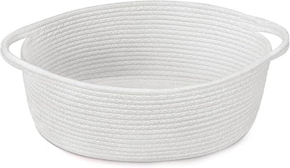 Goodpick White Baby Laundry Basket with Handles, Cute Cotton Rope Baskets for Toys, Small Basket for Organizing Gifts,Snacks,Woven Storage Baskets for Bathroom, 12"x 8" x 5"