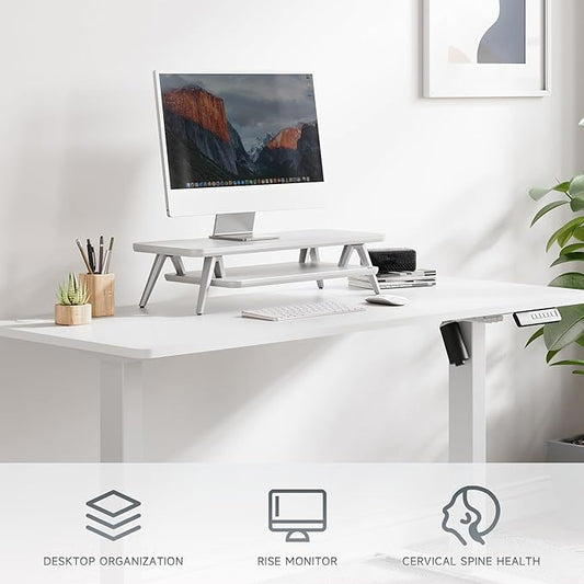 Fenge Monitor Stand, Monitor Stands Riser for Desk, 23.6 Inch Wood Desk Shelf with Storage Organizer and Cable Management for Office Desk Accessories