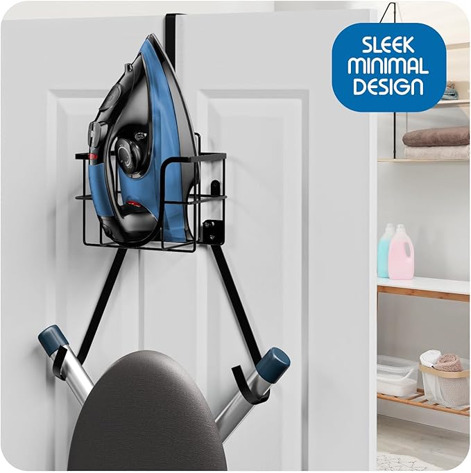 Set of 3 Ironing Board Holder Wall Mount & Over The Door Hanger, Laundry Room Ironing Board & Iron Hanger, Storage Caddy Iron Holder T&V Shaped Ironing Board Cover and Pad Set Full Size Iron Holder