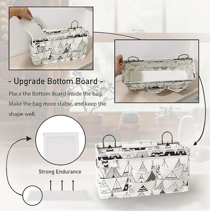 2pcs Large Wall Hanging Organizer Bag, Linen Fabric Door Hanging Storage Baskets with Pockets, Waterproof Bin for Kitchen, Bedroom, Office, RV Camper (White)