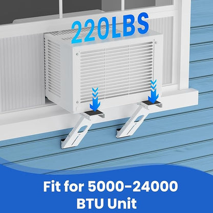 Air Conditioner Support Bracket: Heavy Duty with 2 Arms, Up to 220 lbs, Universal Window Units for 5,000 to 24,000 BTU, Anti-Slip AC Window Bracket with Level Indicator