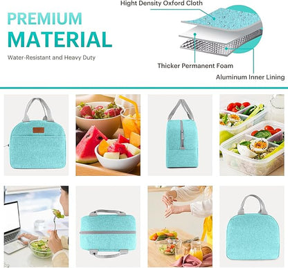 Lunch Bag for Women & Men Adult Insulated Lunch Box, Small Leakproof Cooler Food Lunch Containers Reusable High Capacity Lunch Tote Bags for Work, Travel, Outdoor (Aqua Green)