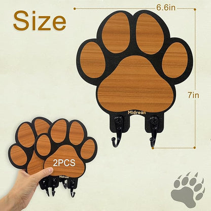 2pcs Dog Leash Holder for Wall Mount Hanger Hook,Farmhouse Wooden Dog Paws Key Rack Accessories for Rustic Home Decor