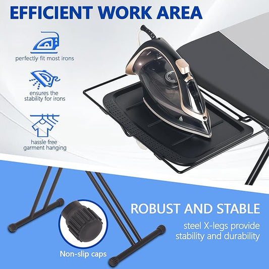 Classic Full Size Ironing Board,Extra Wide Size Full Metal Construction,57" X 18" with Iron Rest, Height Adjustable, Heat & Scorch Resistant Fabric, Anti-Skid Feet, Heavy Duty
