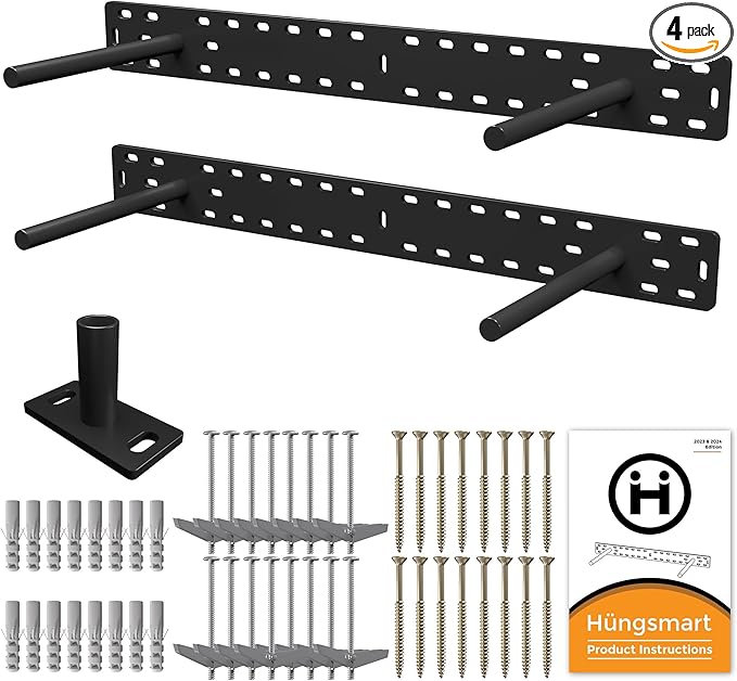 2 x 22 inch Real XL Heavy Duty Floating Shelf Brackets Designed for Long Custom Shelves, Hidden Floating Shelf Hardware, Perfect for Heavy Load in Kitchen, Garage, Mantle (4 inch Rod) Black