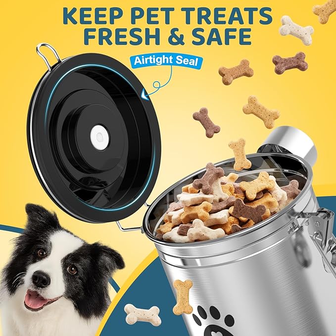 Dog Treat Container Airtight,5.9"x4.7" Stainless Steel Cat Treat Jar for Kitchen Counter with Scoop, Pet Storage for Fresh Dog Cookie