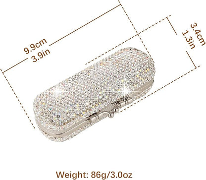 AsAlways Shiny Rhinestone Crystal Portable Lipstick Case with Mirror Portable Bling Diamonds Makeup Cosmetic Storage Holder for Travel Ladies Fashion
